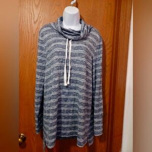 OLIVE & OAK striped Drawstring Cowl Neck Sweater